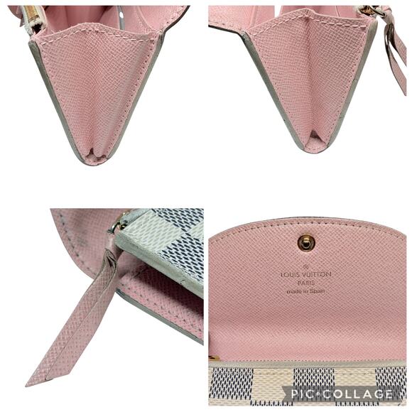 Louis Vuitton Rosalie Coin Purse Wallet Damier Azur Canvas Pink Leather Interior - Picture 9 of 13